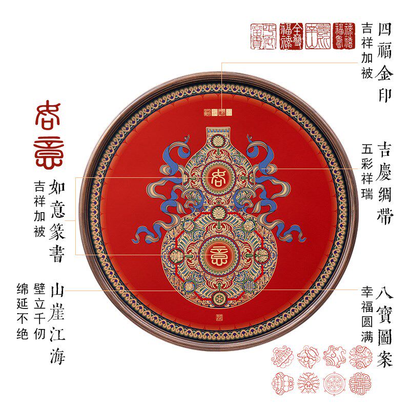 福临门圆形玄关挂画新葫芦饰画寓意招财客厅背景铜画
