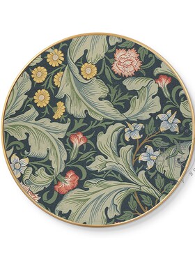 威廉莫里斯复古纹卉背景圆形装饰画客厅玄关摆台挂画