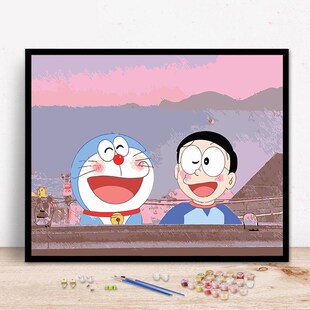 饰画 数字油画油彩画水彩填色治愈手工画大雄多啦梦涂色填充装