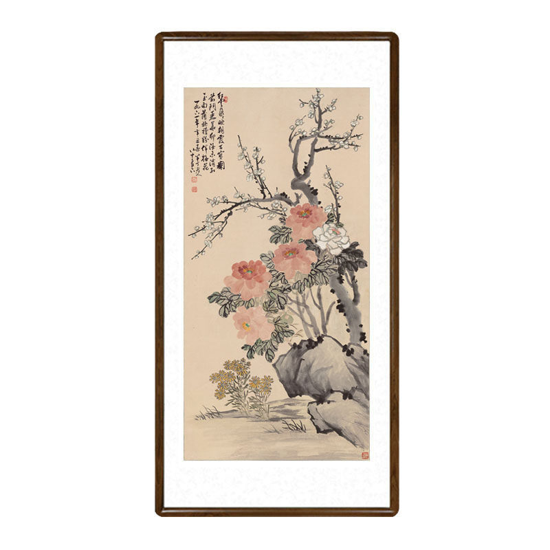 国画水墨画客厅装饰画玄关走廊楼道竖挂画陈半丁牡丹梅图