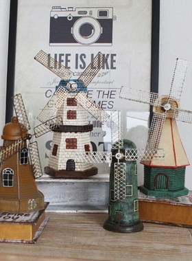 复古荷兰风车树脂工艺创意存钱罐礼品书房车复古做旧