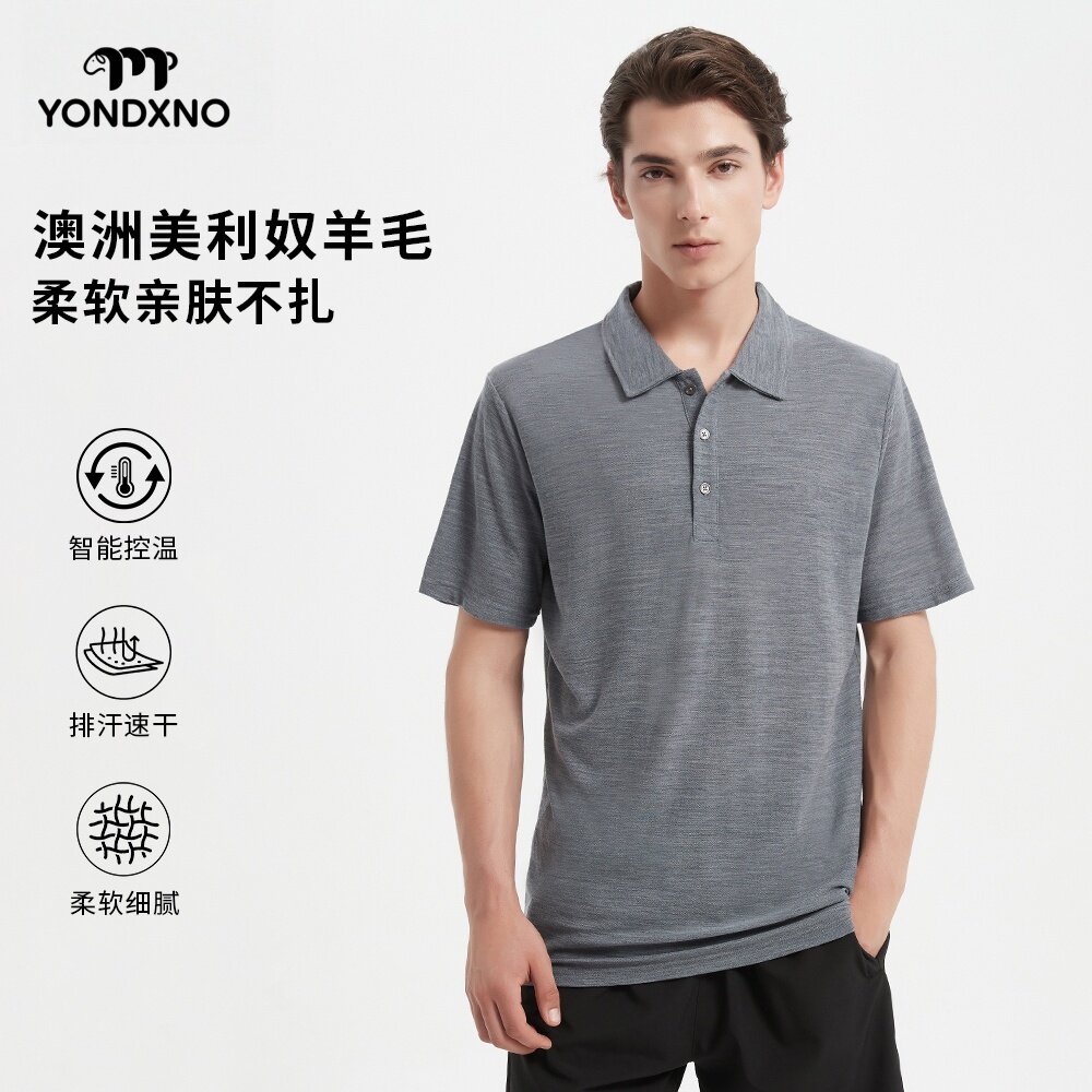 羊小诺美利奴羊毛速干衣男士户外休闲运动POLO短袖高尔夫上衣180