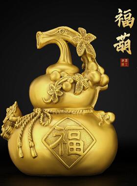 铜葫芦摆件客厅招黄铜五福临门葫芦开盖办公室卧室财工艺品大号