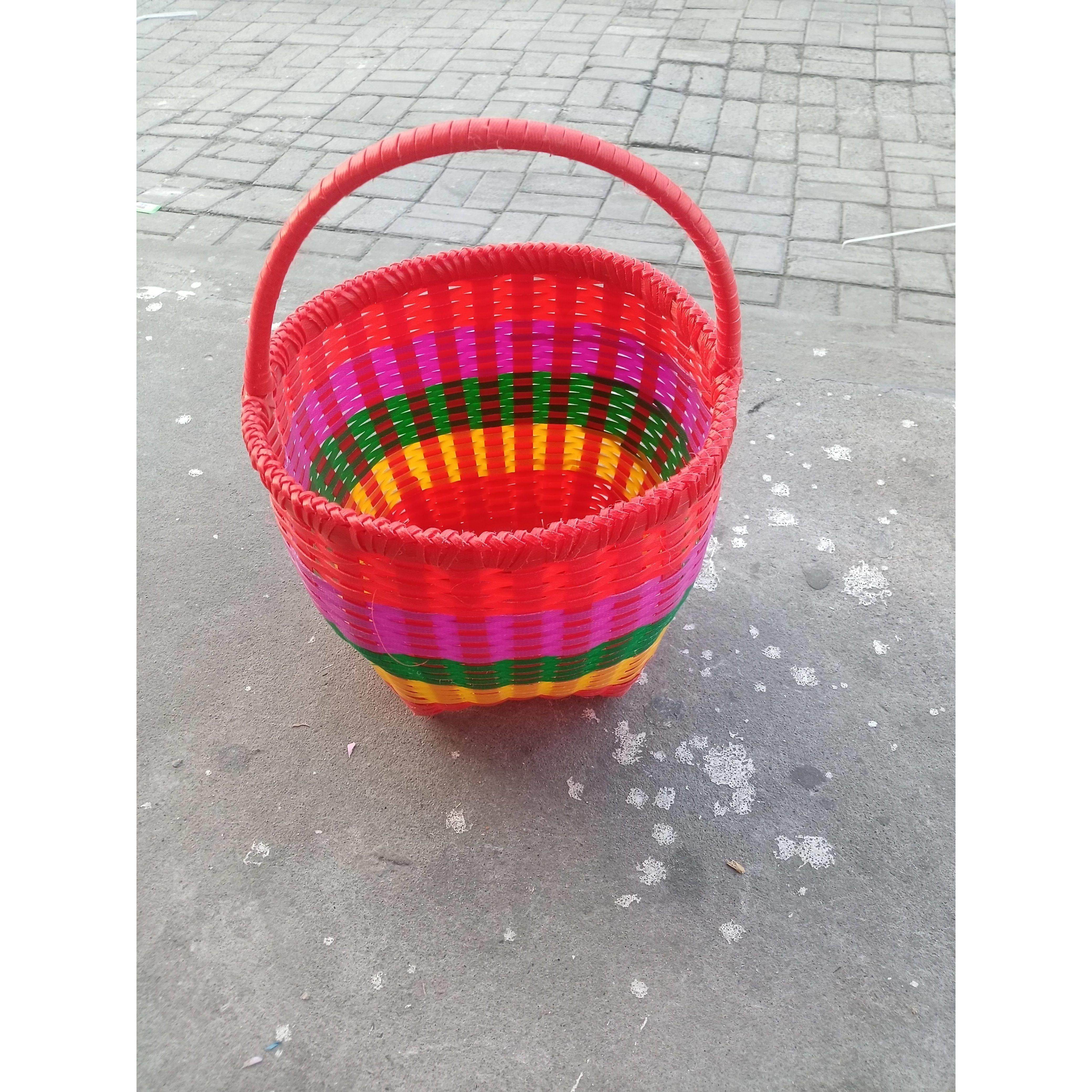 手编塑钢带手工编织篮子手提编织篮成品圆形手工篮子菜篮子收纳篮