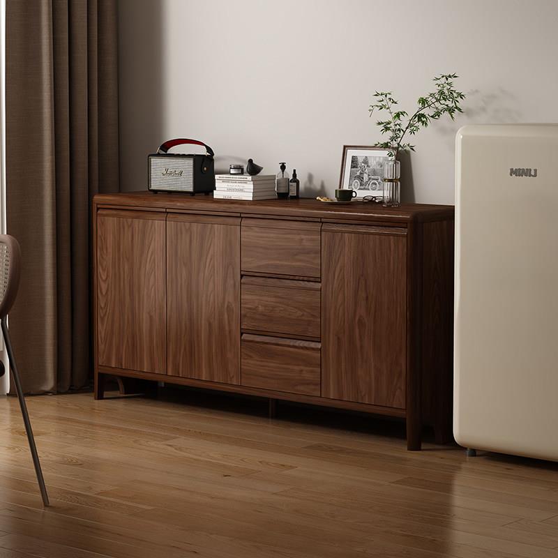 新中式实木餐边柜子储物柜家用胡桃色矮柜客厅置物柜2025新款边柜