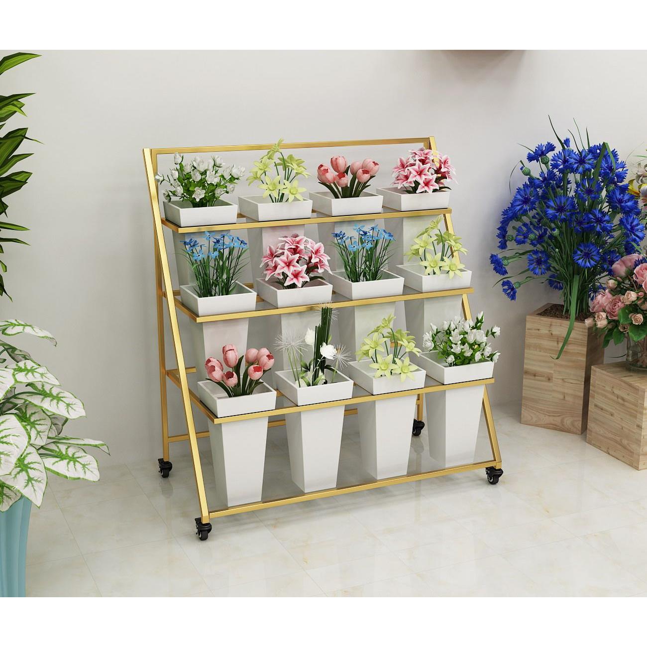 摆摊可折叠可移动阶梯多层花店花架铁艺鲜花架子花店花桶展示架