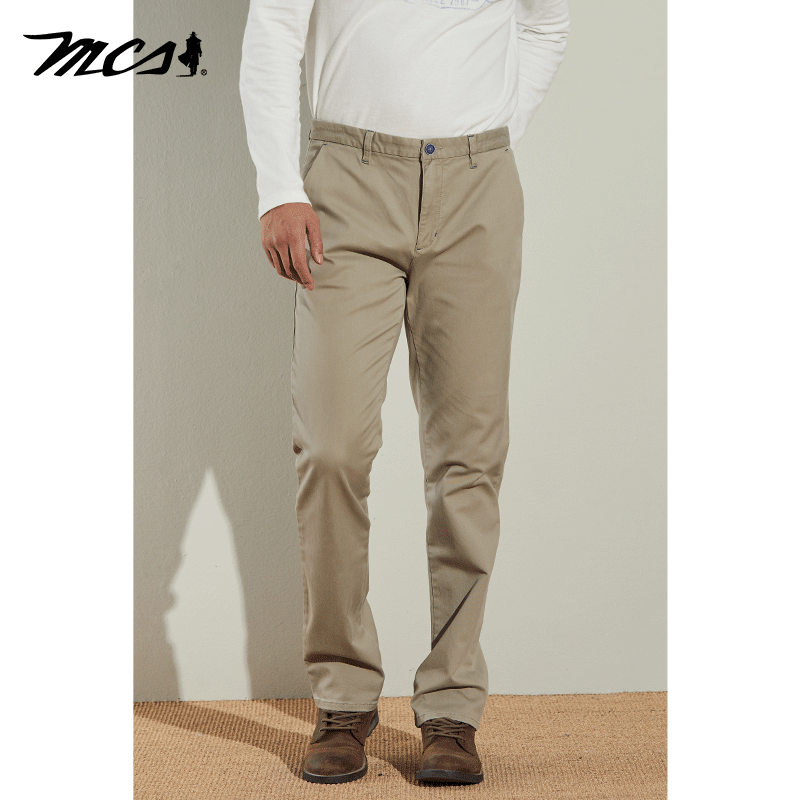 MCS男装源自万宝路时尚纯色百搭长裤合身直筒斜插袋休闲裤