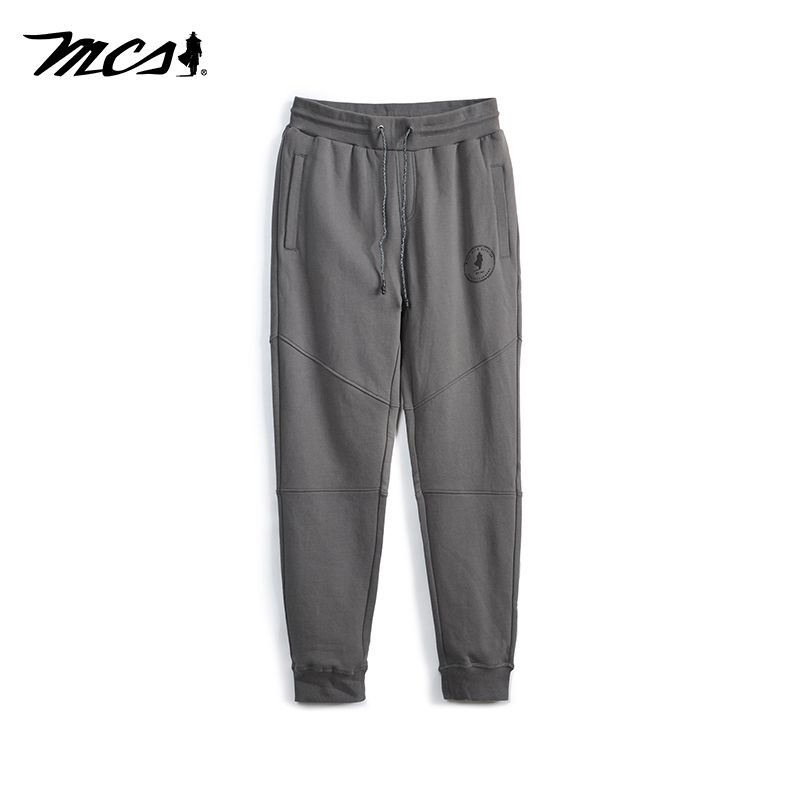 MCS纯棉束腿休闲针织长裤灰色男
