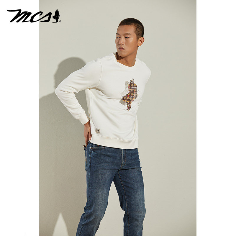 MCS圆领纯色印花纯棉透气卫衣男