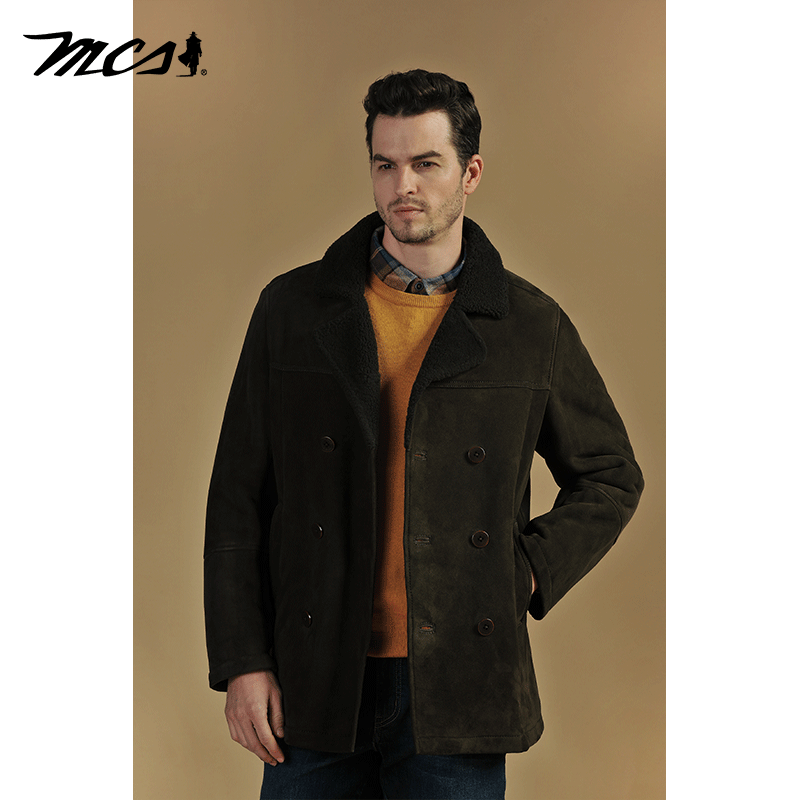 MCS翻驳领皮毛一体中款羊毛皮衣