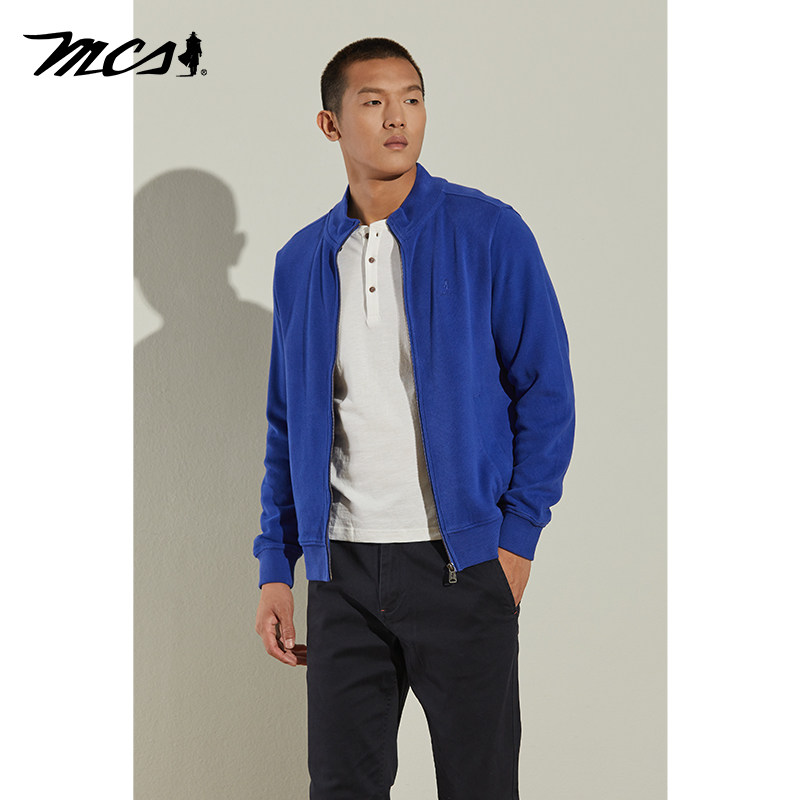 MCS合身樽领拉链局部车花棉卫衣