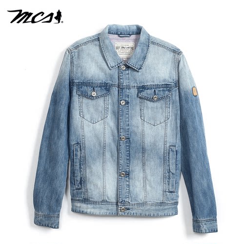 MCS经典美式复古做旧牛仔外套男