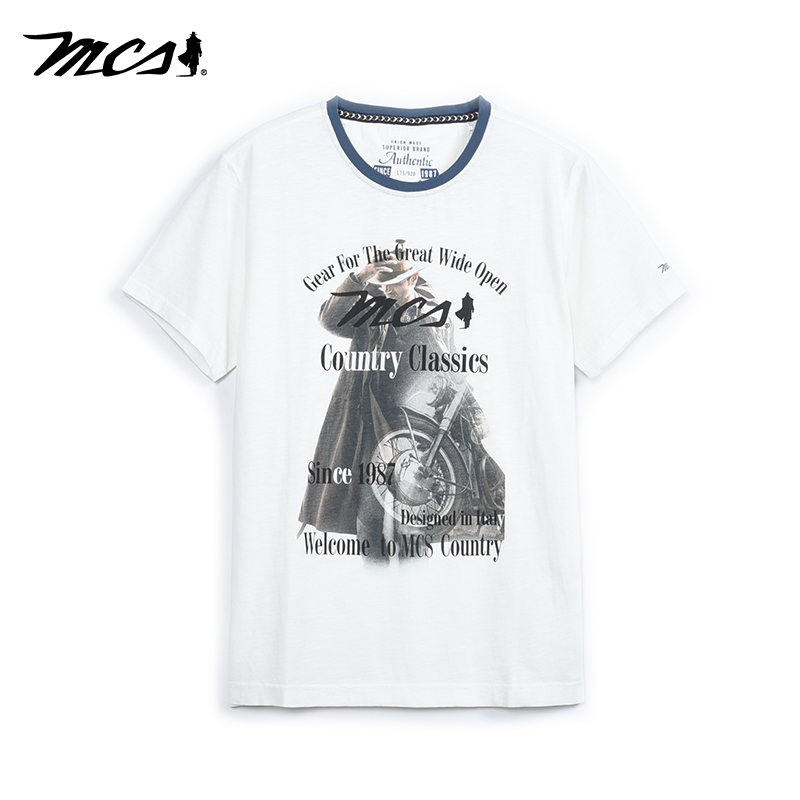 MCS机车修身圆领印花全棉短袖T恤