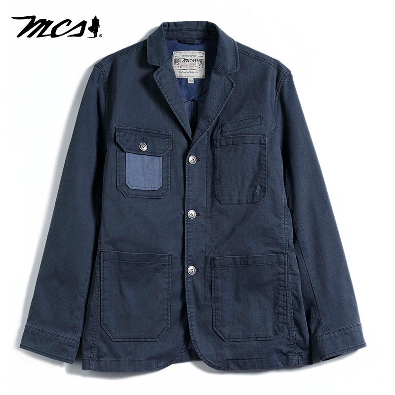 MCS男装源自万宝路春夏款男士美式复古夹克休闲翻驳领外套