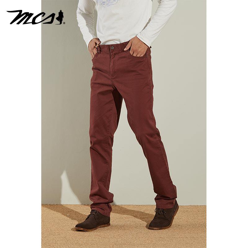 MCS男装源自万宝路男士复古直筒长裤美式纯色五袋休闲裤