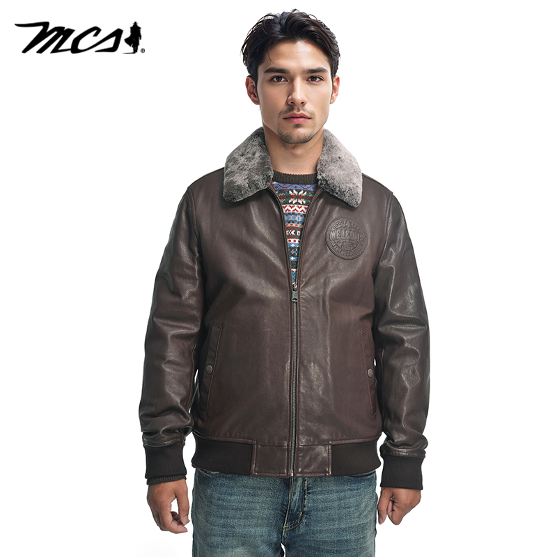 MCS羊皮毛领B-15飞行员羽绒皮衣