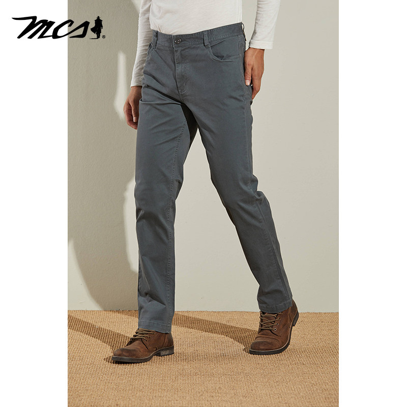 MCS男装源自万宝路美式复古五袋休闲裤男纯色修身显瘦长裤