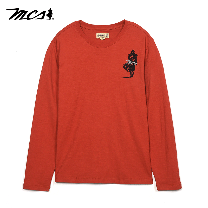 MCS纯棉美式复古长袖T恤打底衫男