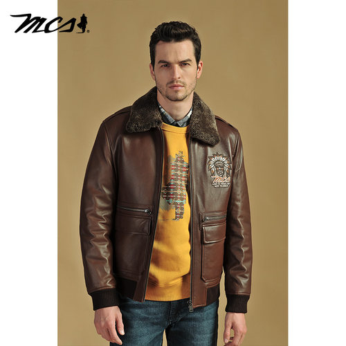 MCS翻毛领飞行员绵羊皮羽绒皮衣
