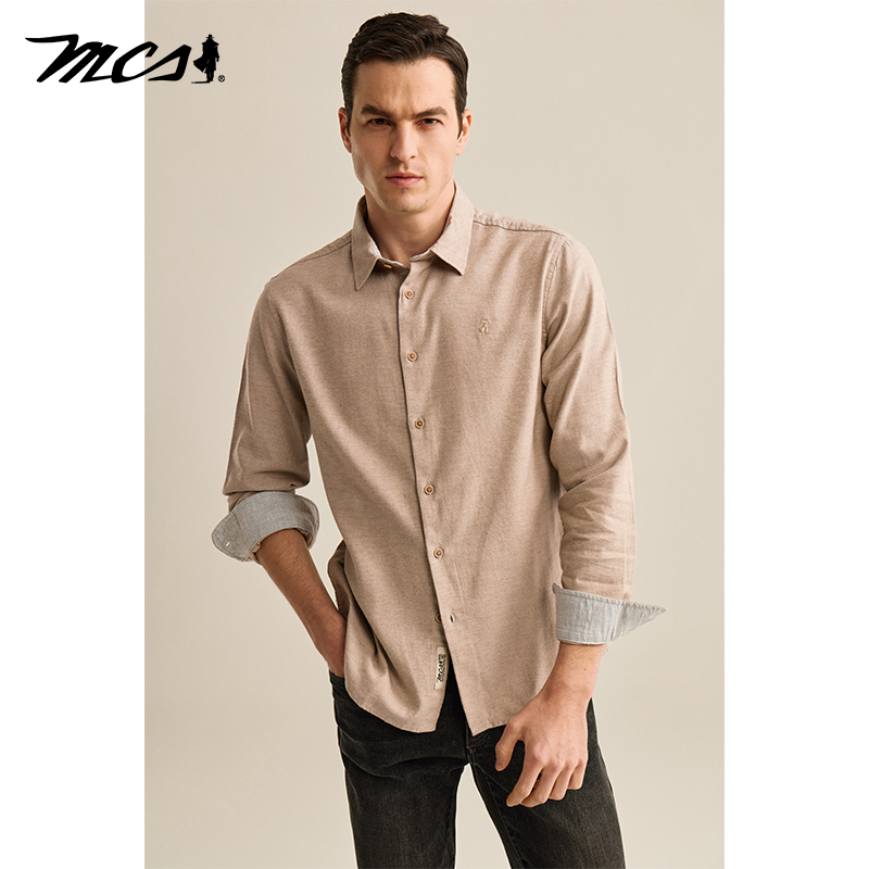 MCS双色提花纯色商务长袖衬衫男