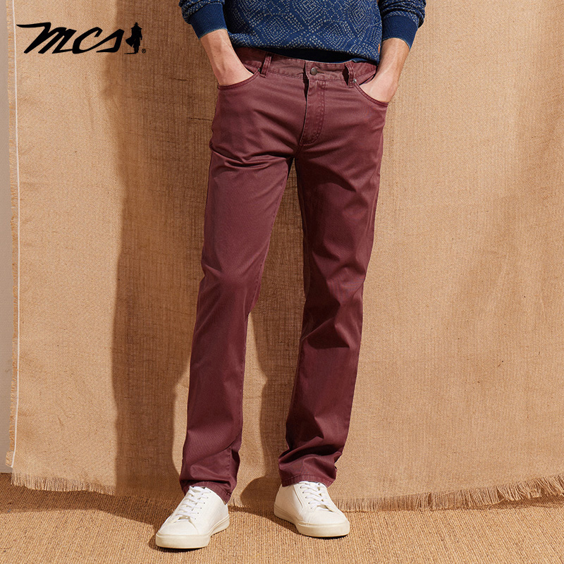 MCS棉质纯色休闲直筒五袋休闲裤