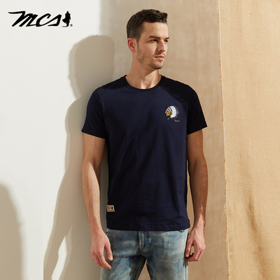 MCS纯棉美式休闲圆领纯色短袖T恤