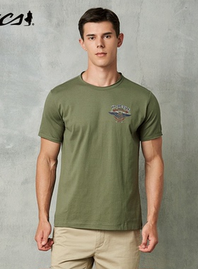 MCS男装源自万宝路休闲修身版圆领局部印花全棉柔软亲肤短袖T恤衫