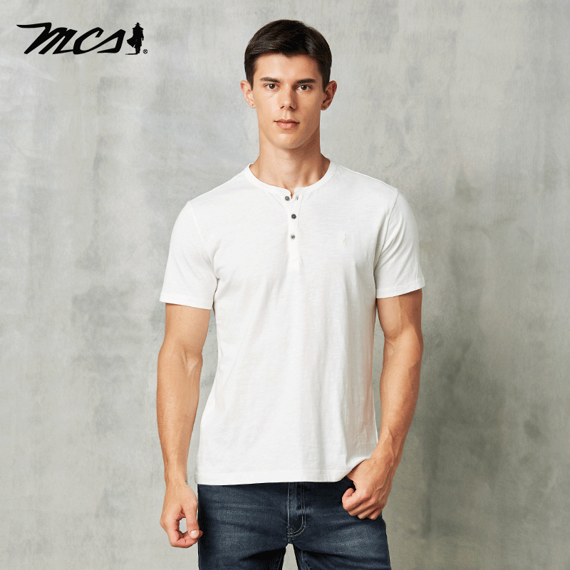 MCS纯棉亨利领亲肤透气短袖T恤男