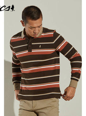 MCS男装源自万宝路春秋季纯棉亲肤条纹长袖T恤商务休闲POLO衫上衣