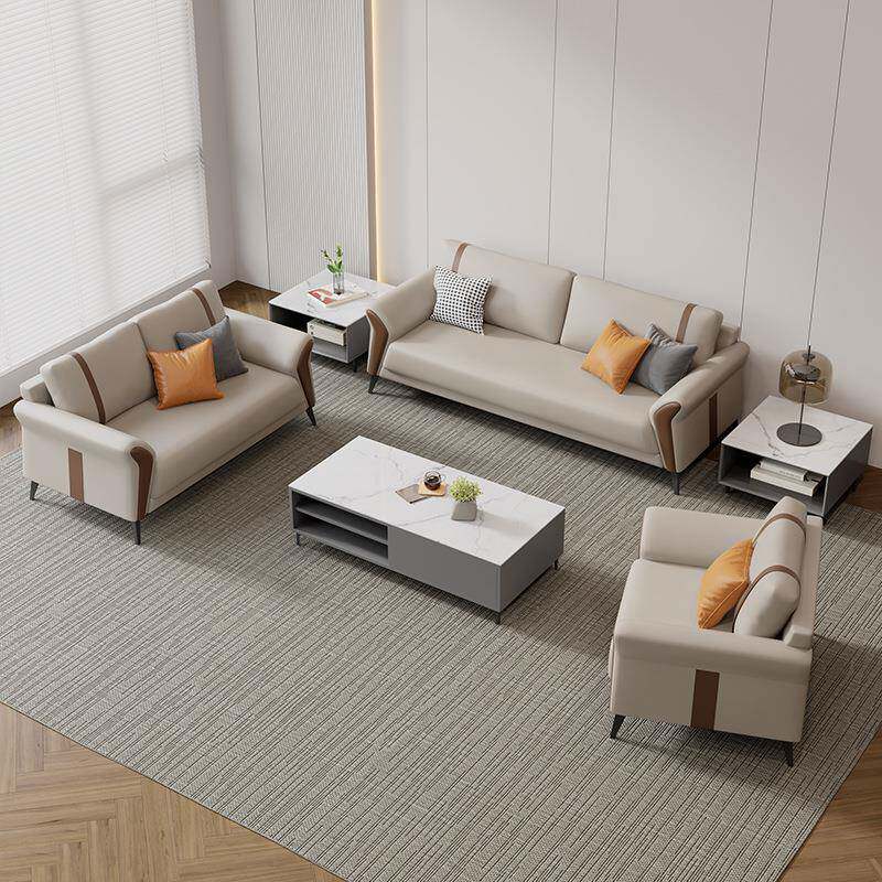 办公沙发几组合接待室茶商务会客区简现代真皮办公室中约型人三位