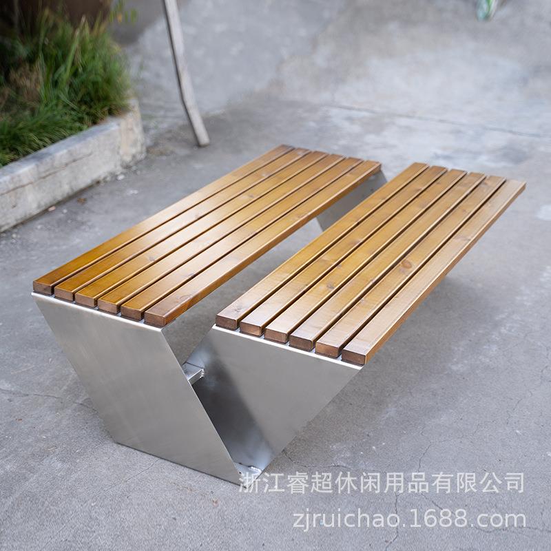 不锈钢公园椅实木户外长椅子小区景观休闲座椅室外公共露天靠背椅