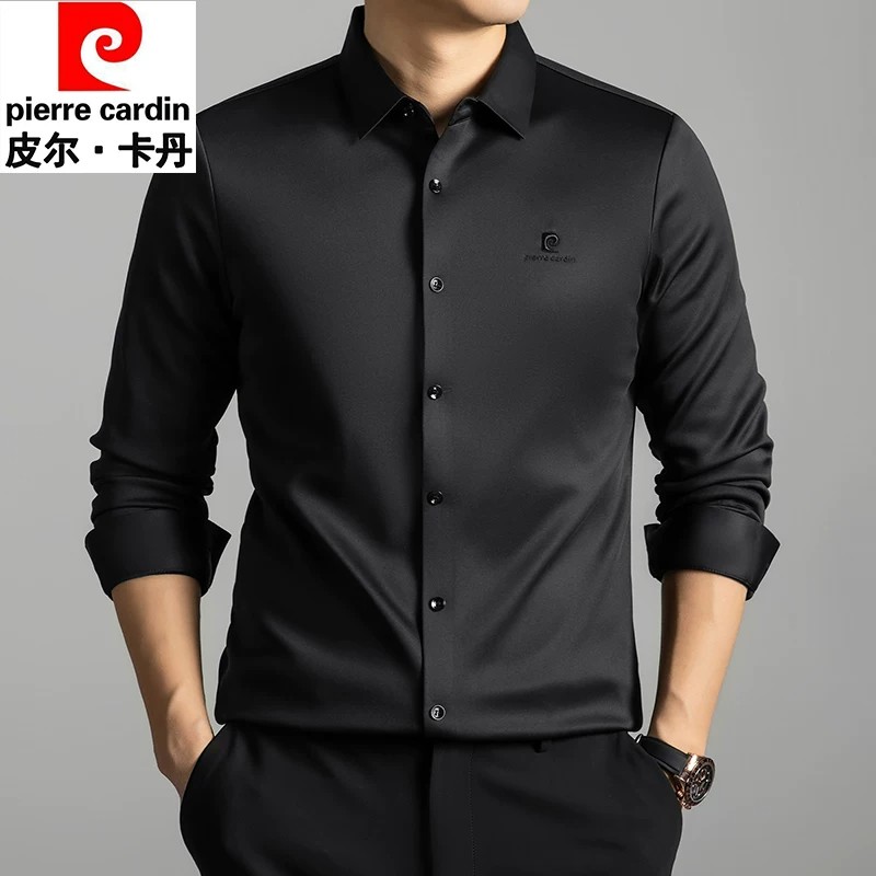 皮尔卡丹桑蚕丝男士秋冬保暖衬衫