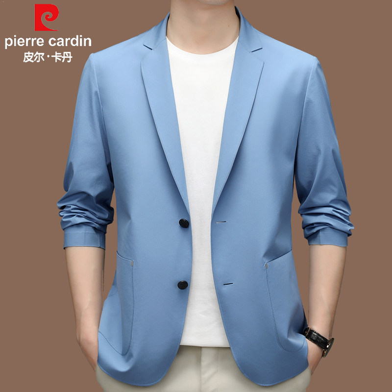 皮尔卡丹男士防晒衣冰丝西服夏季轻薄休闲小西装无痕免烫单西外套