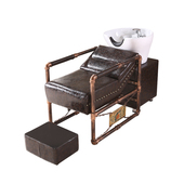 新款 全躺洗头床理发店冲水床洗头床复古铁艺洗头床带脚踏 泰式