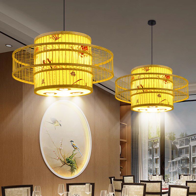 饭店包间竹编吊灯包厢包房灯酒店新灯火锅店款灯具