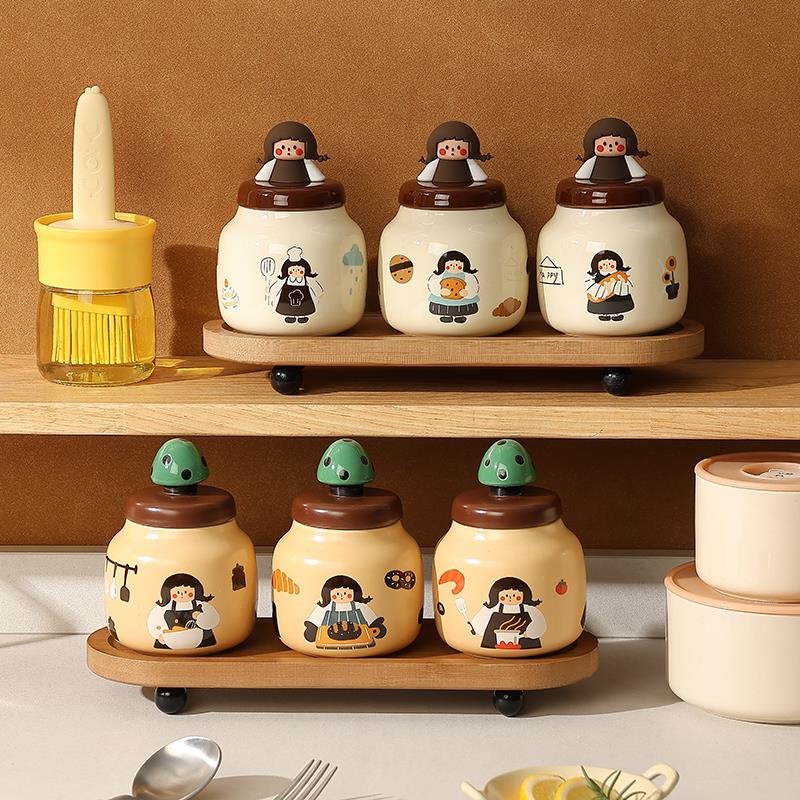 网红调味罐套装家用陶瓷盐盒子调味盒味精厨房收纳盒高颜值调味罐