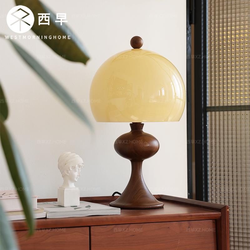 泡泡美式复古胡桃木台灯设计师法式中古侘寂客厅卧室床头氛围灯具