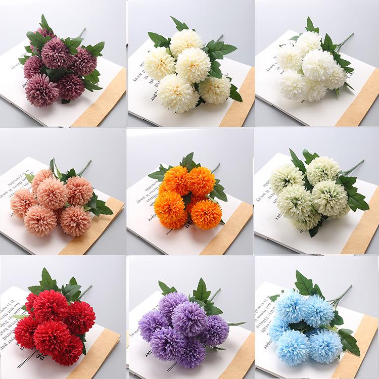 仿真7头乒乓菊小把花束葱球刺菊假花家居花瓶插花绢花蒲公英装饰