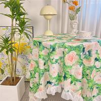 ins風(fēng)布藝田園風(fēng)格小清新碎花桌布韓式荷葉邊工藝絨布臺(tái)布蓋巾