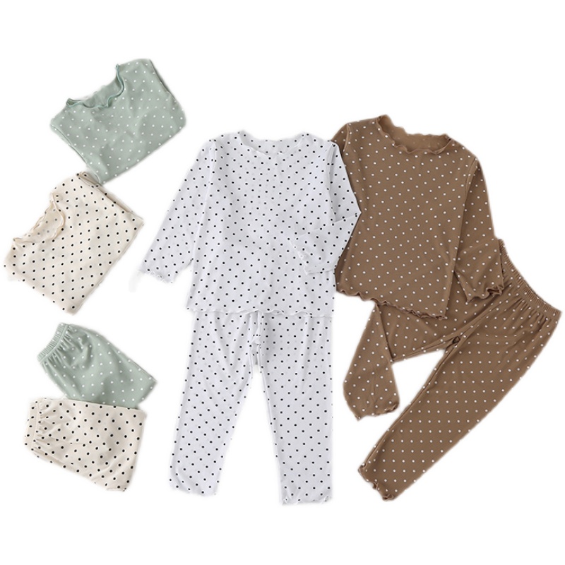 宝宝睡衣春秋款长袖套装圆点洋气女童长裤两件套家居服小童空调服