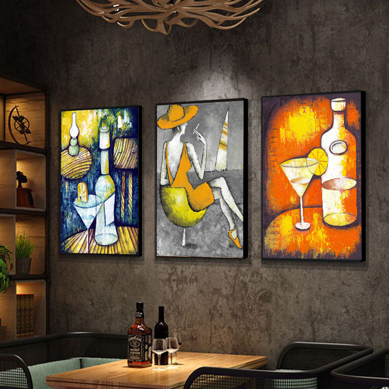 酒吧装饰画抽象人物创意个性仿手绘餐吧酒馆挂画工业风烧烤店壁画图片