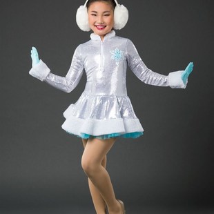 冬天儿童演出服舞蹈服长袖亮片蓬蓬裙公主裙耶诞雪花演出服芮其儿