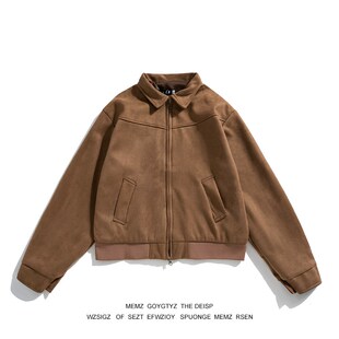 秋冬季韩国男装短款宽松翻领外套拉链麂皮绒面飞行夹克港风外套潮