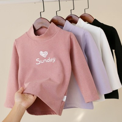 儿童磨毛厚德绒中高领打底衫秋冬装女童保暖长袖t恤衫中大童秋衣