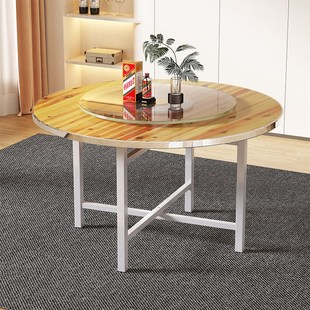 不锈钢边加厚圆形餐桌简易酒店家用10人15大圆桌子可折叠实木饭桌