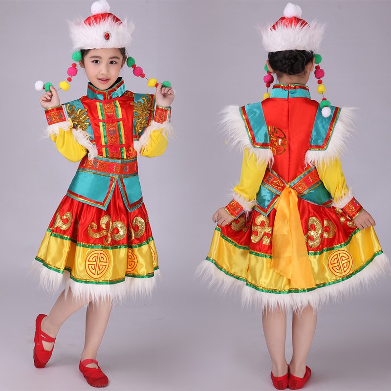 儿童蒙古族表演服蒙古舞蹈服女男童服装舞台演出服少数民族舞蹈服