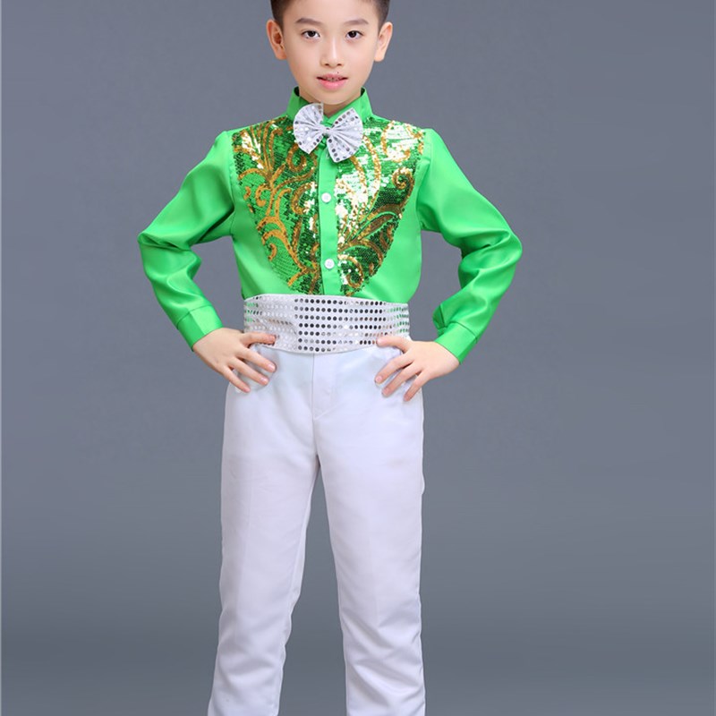 元旦儿童合唱演出服男童亮片男孩小学生合唱团朗诵舞蹈表演服装