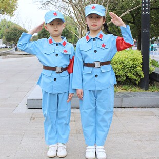 儿童军装纯棉军衣八路军小红军演出服男女童红星闪闪解放四军套装