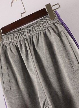 春秋款童装     大童灰色拼紫竖条直筒休闲裤   10c-3-3
