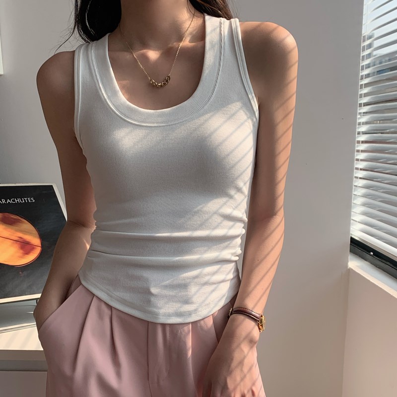 白色吊带背心女外穿春夏季新款修身显瘦针织无袖短款卡腰缩紧上衣